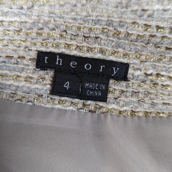 Theory Tweed Metallic Mini Skirt Tan and Gold Size 4 - Picture 3 of 9